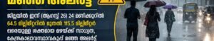 ജില്ലയിൽ മഞ്ഞ അലർട്ട്; ശക്തമായ മഴയ്ക്ക് സാധ്യത