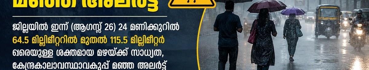 ജില്ലയിൽ മഞ്ഞ അലർട്ട്; ശക്തമായ മഴയ്ക്ക് സാധ്യത