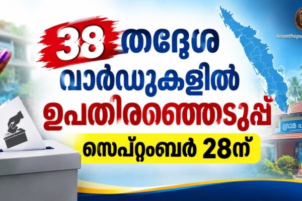 38 തദ്ദേശ വാർഡുകളിൽ ഉപതിരഞ്ഞെടുപ്പ് സെപ്റ്റംബർ 28ന്; വിജ്ഞാപനം നാളെ